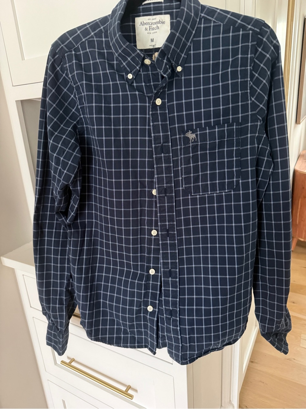 Abercrombie & Fitch Navy Windowpane Button-Down Shirt